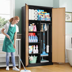 SISESOL Wide & Deep Metal Storage Cabinet with Hanging Rod,Broom Closet Storage Cabinet with Lock,72" Tall Wardrobe Cabinets with Doors and Shelves,Locking Steel Tool Cabinets for Home,Office,Garage - Image 2