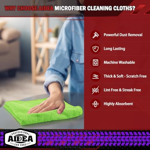 AIDEA Microfiber Cleaning Cloth, 10PK, Microfiber Towels for Cars, 12"×12" - Image 3