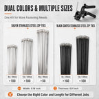 450Pcs Metal Zip Ties Gun Kit, Silver 8/12/16in & Black 8/12in Stainless Steel Zip Ties, Heavy Duty Cable Tie Fastening Cutting Tool Set with Organizer, Gloves, Storage Bag for Fence, Exhaust Wrap - Image 2