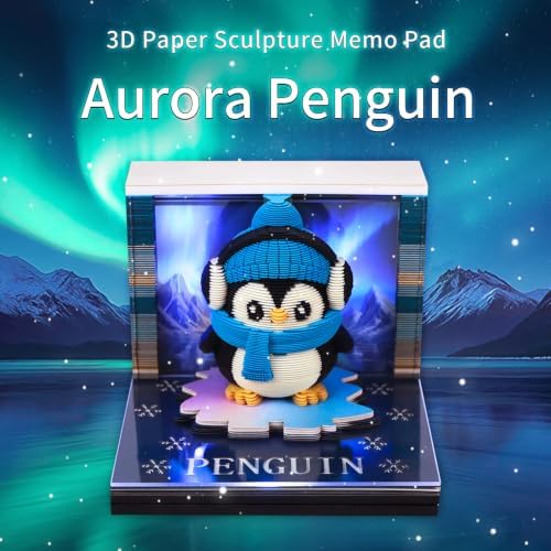 3D Memo Pad Time Piece Calendar 2027, 3D Tear-Off Art Desk Calendar 2027, Creative 3D Memo Pad Paper Art Tree House DIY Paper Carving Decoration (Aurora Penguin) - Image 2