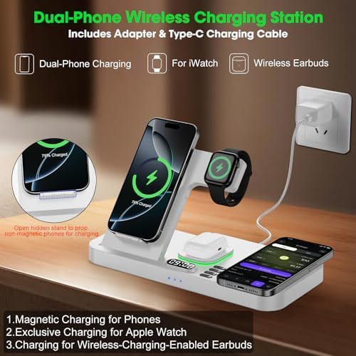 Dual Phone Foldable Wireless Charging Station for Apple, Couple&Family Use - Image 2
