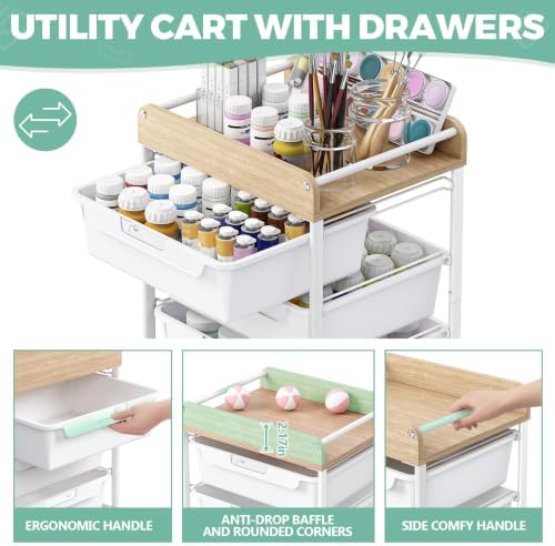SYKIARIOL Rolling Cart with 5 Drawers,Art Craft Cart,White - Image 3