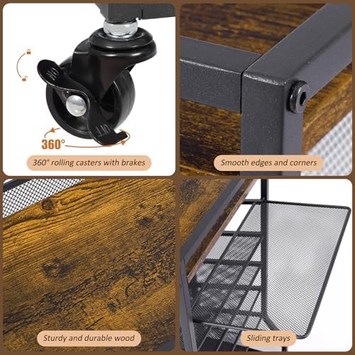 ThreeHio 7 Tier Rolling File Cart with Sliding Trays, Wood Metal File Organizer Beside Desk, Free-Standing File Holder, Paper Letter Tray Organizer Mesh Desk Organizer for Home Office School (Patent) - Image 5