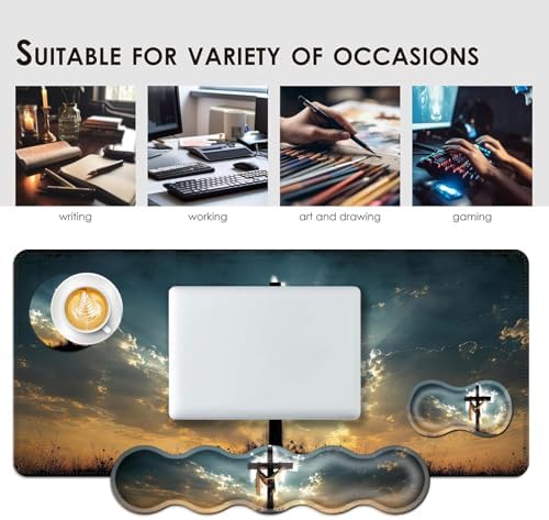 Large Keyboard Mouse Pad Set, Extended Mouse Pad+Keyboard Wrist Rest Support, Memory Foam Ergonomic Easy Typing, 4Pcs (31.5×11.8 in) Desk Pad Set for Office Home,Christian Cross - Image 7