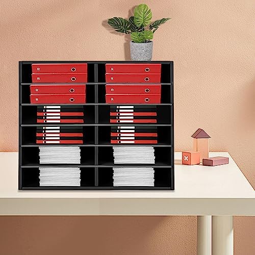 Mail Sorter Desktop, Black Mailbox for Classroom, 12 Compartments Literature Organizer, Desktop File Sorter, Paper Organizer for Home School Office (12 Slots Black) - Image 3
