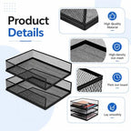 3 Pack Wire Mesh Letter Trays, Black Metal Magazine File Holder, Stackable Desk Tray Single Wire Mesh Organizer, Metal Paper Tray Office Document Organizer (12.8 x 9.84 Inch) - Image 3