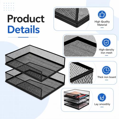 3 Pack Wire Mesh Letter Trays, Black Metal Magazine File Holder, Stackable Desk Tray Single Wire Mesh Organizer, Metal Paper Tray Office Document Organizer (12.8 x 9.84 Inch) - Image 3