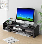 Computer Monitor Riser, 2 Tier Wooden Stand With Two Layer Storage Rack, Black Desktop Organizer for PC/Laptop, Home & Office - Image 7