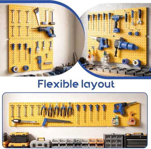 Pegboard Organizer Kit,4 Pack 14.76x10.82 in Metal Panels with 6 Bin,Yellow - Image 7