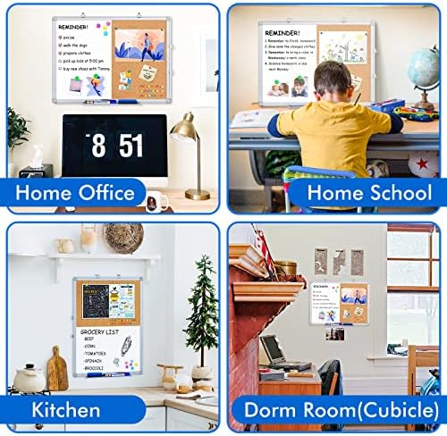 Magnetic White Board and Cork Board Combo 24" x 18" Aluminum Frame - Image 2