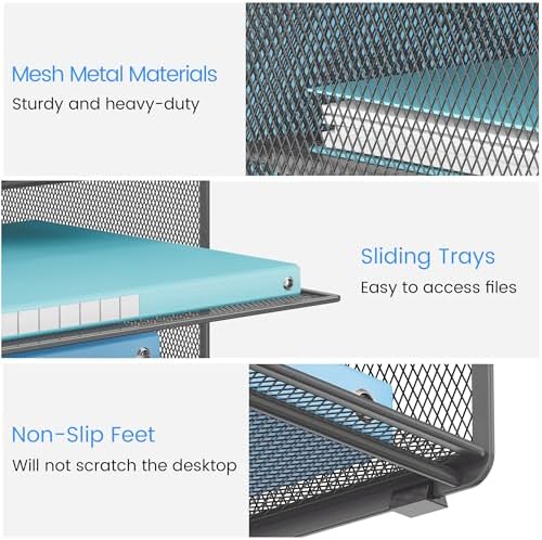 Lavatino Desk Paper File Organizer - Metal Mesh with 2 Letter Trays, 7 Flexible Dividers, 2 Vertical File Folder Holders for Office/Home/Classroom Supplies, Desk Organizers and Accessories, Grey - Image 6