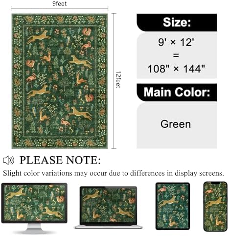 DUKINO 9x12 Area Rug for Living Room, Washable Animal Rug Non Slip, Green - Image 2