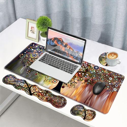 4 in 1 Ergonomic Memory Foam Mouse Pad Wrist Rest Set, Large XXL Gaming Desk Pad + Keyboard Wrist Rest + Mouse Wrist Cushion + Coaster for Home Office Study Gaming, Tree of Life - Image 7