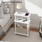 Apicizon Narrow Side Table with Fabric Basket, 3-Tier End Table, White - Image 6