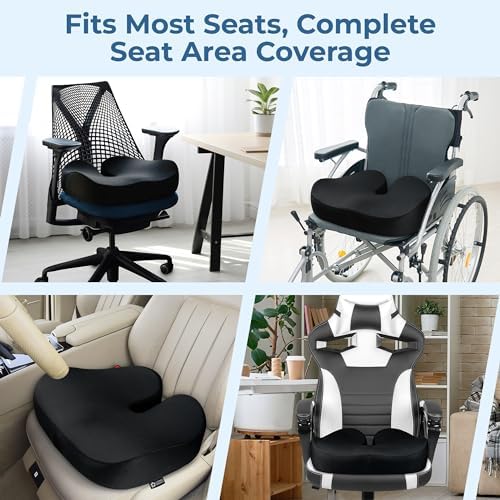 5 STARS UNITED Seat Cushion - Memory Foam Chair Cushion for Tailbone Pain Relief - Ergonomic Support for Coccyx, Sciatica & Butt - Office, Desk & Gaming Chair, Car Seat, Wheelchair, Black Suede - Image 5