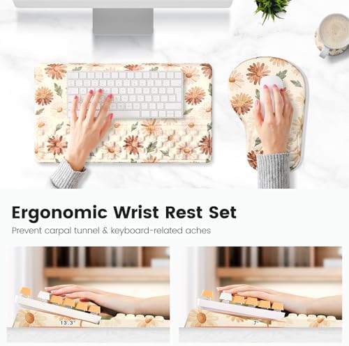 Ospelelf Keyboard Wrist Rest and Mouse Pad Set, Ergonomic Memory Foam Wrist Support, Aesthetic Desk Accessories for Office, Home & Gaming, Relief for Carpal Tunnel & Wrist Pain, Daisy - Image 4