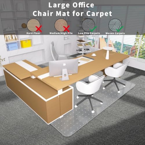 Office Chair Mat for Carpeted Floor, 63"x51" Clear Desk Mat for Carpet Large Protector Floor Mat On Low Pile Carpets, Easy Glide Rolling Plastic Floor Mat, Computer Chair Mat for Home Office - Image 4