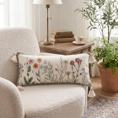 ISAENNE Designer Vintage Linen Throw Pillow Cover,28"x12"-Serenity D - Image 3
