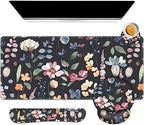 ARTSO Desk Mat, Large Gaming Mouse Pad Wrist Support Set, Ergonomic Keyboard Wrist Rest Desk Pad with Coaster Combo, Extended Mousepad with Non-Slip for Home Office, Flowers Plants by Artso