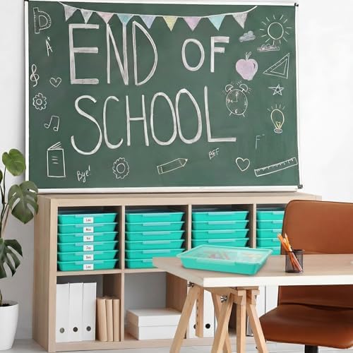 Tinlade 12 Pcs Classroom Paper Storage Bins with Lids, Teal, 13x10in - Image 4
