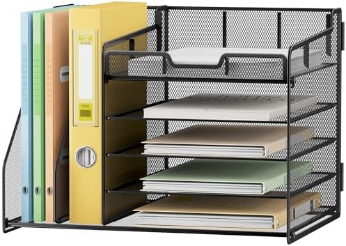 Lavatino Desk Organizer, 5-Tier Metal Mesh Paper Letter Tray with 2 File Holders & 7 Flexible Dividers for Office or Home Desk Organizers and Accessories, Keep Workspace Supplies Neat, Black - Image 2