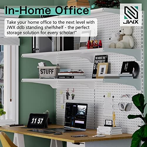 JWX Standing Pegboard Shelf Unit, White Gaming Home Office Garage Cabinets with Metal Pegboard and 15 Pieces Organizer Tool Holders - Image 5