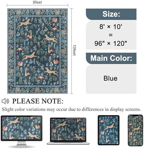DUKINO 8x10 Area Rugs, Washable Soft Animal Bedroom Rug Non Slip, Blue - Image 2