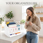 Mail Organizer Countertop, Desktop Mail Sorter with Drawer & Label Tags, WH - Image 4