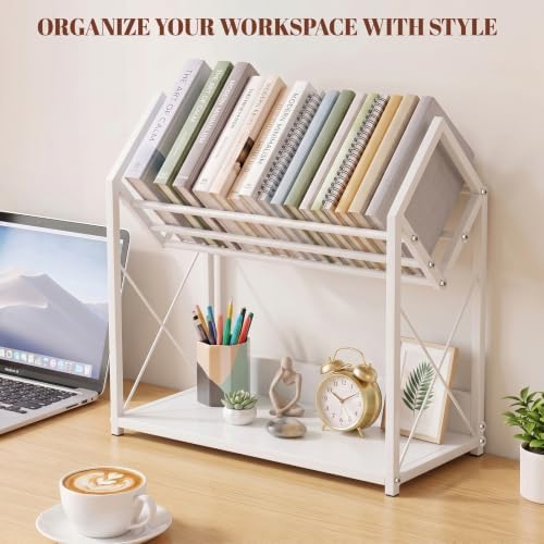 Desktop Bookshelf Organizer, 2 Tier Wood Desk Shelf for Tabletop Storage, Small Desktop Shelf for Office Home Dorm, Table Shelf Book Rack for Books/Supplies/Decor Display (White) - Image 6