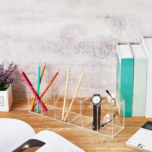 4 Pack Acrylic Pen Holder 6 Compartments Clear Makeup Brush Desk Organizer - Image 4