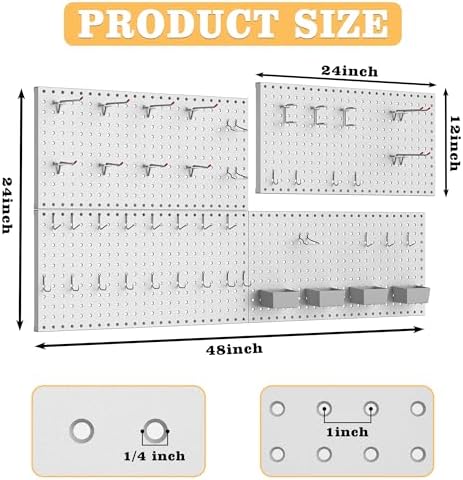 Pegboard Smith 48PCS Metal Pegboard Kit – 12"x24" Tool Storage Wall Organizer Pegboard with Hooks and Bins for Garage, Workshop, Kitchen, Office, and Craft Room (Gray) - Image 3