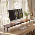 Dual Monitor Stand, 2-in-1 Adjustable Laptop Desk, Large Desktop Computer Monitor Riser For 2 Screens, Monitor Riser, Wood and Steel Multi-Purpose Desktop Storage Stand for Computer, Laptop, Screen, Printer, TV by Gyfimoie