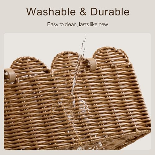 HBlife Baby Diaper Caddy Organizer, Portable Scalloped Plastic Wicker Woven Basket with Divider, Nursery Diaper Station, Baby Shower Gifts Basket, Car Organizer, Washable Waterproof - Image 7