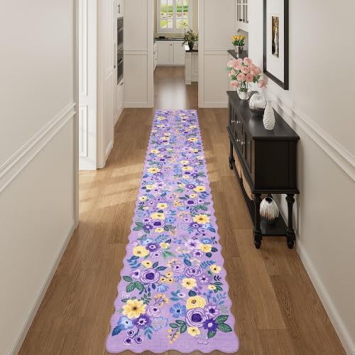 DUKINO 2x14 Hallway Runner Rug, Floral Washable Rug for Kitchen, Purple - Image 5