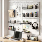 White Peg Board, 4 Pack Pegboard Wall Organizer, Metal Peg Board for Garage Tool Storage, , 4 Each 16" X 12" Heavy Duty Pegboard for Walls Home, Office Organization - Image 4