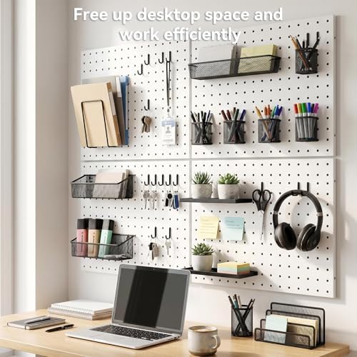White Peg Board, 4 Pack Pegboard Wall Organizer, Metal Peg Board for Garage Tool Storage, , 4 Each 16" X 12" Heavy Duty Pegboard for Walls Home, Office Organization - Image 4