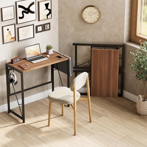 GarveeHome 31.5 Inch Folding Gaming Writing Computer Work Desk for Home Office,with Storage Bag & Hook,Space-Saving,Easy to Fold,Small Table for Bedroom,Apartment,Rustic Brown - Image 6