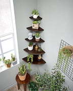 Corner Shelves, Floating Corner Shelf, Set of 2 10inch Solid Oak Wood Corner Wall Shelves, Round End with Wire Hole for Small Plant for Bedroom Kitchen, Living Room - Image 2
