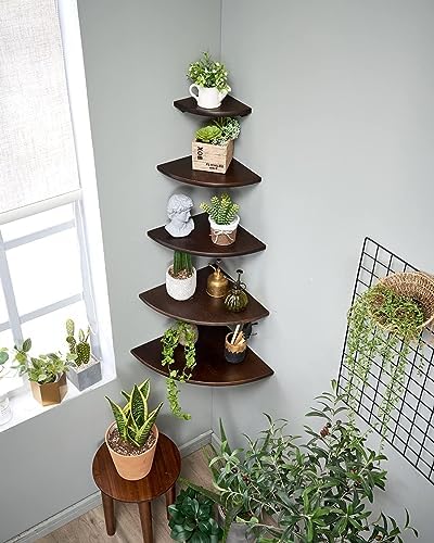 Corner Shelves, Floating Corner Shelf, Set of 2 10inch Solid Oak Wood Corner Wall Shelves, Round End with Wire Hole for Small Plant for Bedroom Kitchen, Living Room - Image 2