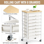 caktraie 8-Drawers Rolling Cart, Craft Storage Utility Cart, Beige White - Image 4