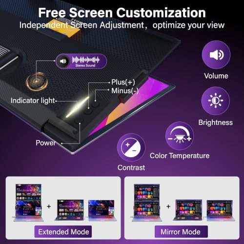 15.6" Laptop Screen Extender, FHD IPS Vertical Portable Dual Monitor, 0.16" Ultra-Slim One-Cable Plug & Play Travel Monitor Above Laptop Screen for 13-17" Laptops Compatible with Win/Mac/Android - Image 4