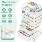 5 Drawer Rolling Storage Cart with Pegboard Top and Hooks, White - Image 3