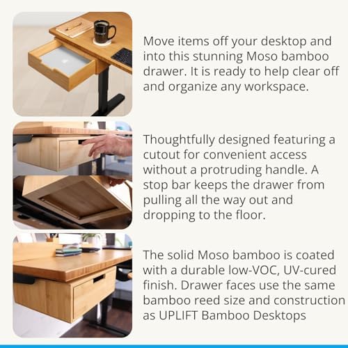 UPLIFT DESK Bamboo Under Desk Drawer – Desktop Storage with 17 lb Capacity and Safety Stop Slide, Undermount Drawer and Standing Desk Accessories for Home Office (Bamboo) - Image 6