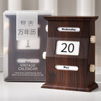 Vintage Manual Flip Desk Calendar, Never Expires, Rotating Month Week Day Date Display for Home Office,Retro Style, Reusable High-end Home Ornaments, Unique Gift,6.1 x 4.3 x 2.6 Inches(Wood Grain Brown Perpetual Calendar) - Image 2