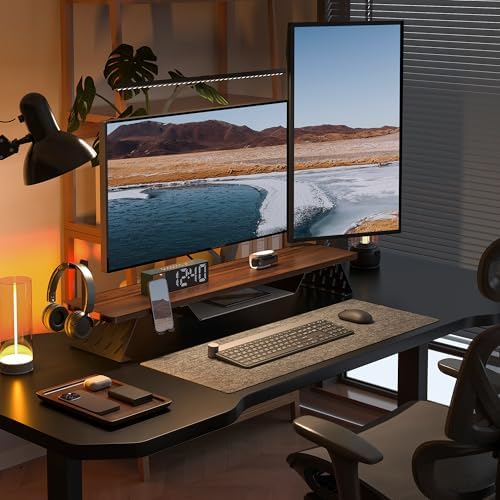 Fenge Dual Monitor Stand, Wooden Desk Shelf with Headphone & Phone Holder - Image 5