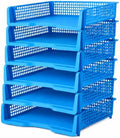 6 Pcs Blue Turn in Trays Classroom, Stackable Paper Bins for Classroom, 13x9x2.8 inch Plastic Baskets Desktop Organization System Office (Blue) by Unknown