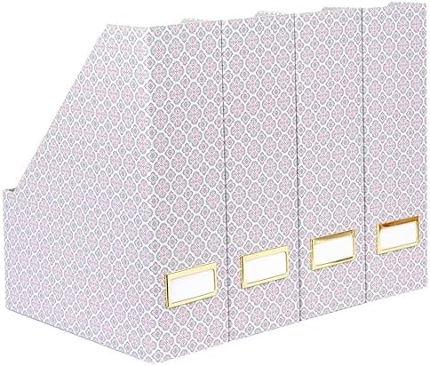 BLU MONACO | Foldable Magazine File Holder Set of 4 | Moroccan Tile Cardboard Organizers | Vertical Desk and Shelf Storage for Home Office Dorm | Decorative File Boxes by Blu_Monaco