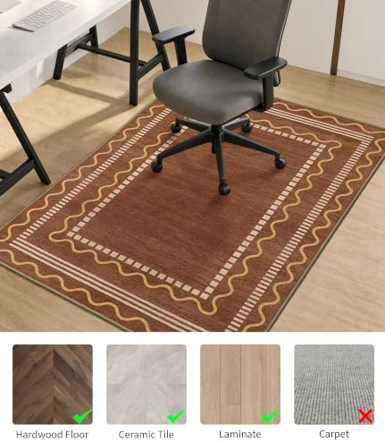 chakme Office Chair Mat for Hardwood Floor, 48"x36" (Brown Scalloped) - Image 3