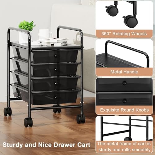 Rolling Storage Cart with Drawers 4-Tier Office Transparent Black - Image 5