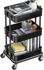 Simple Houseware 3-Tier Utility Cart, Low 24" Height Fits Under Desk, Black - Image 4